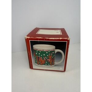 Vintage Christmas Tree Red Polka Dot Ceramic Coffee Mug with Original Gift Box
